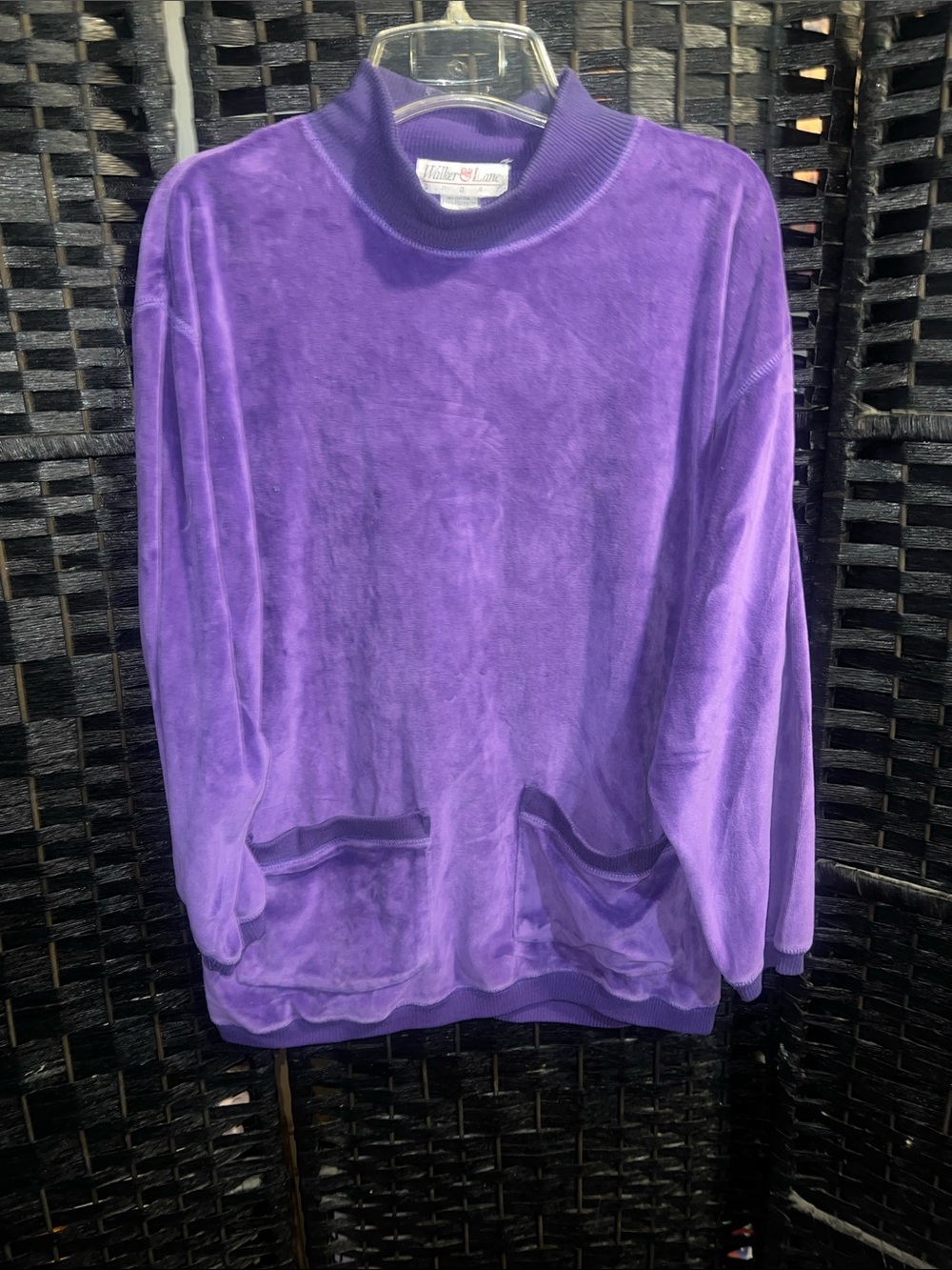 Vintage walker & lane sport Purple Velour Mock-Neck Pullover Sweater 2 pockets S